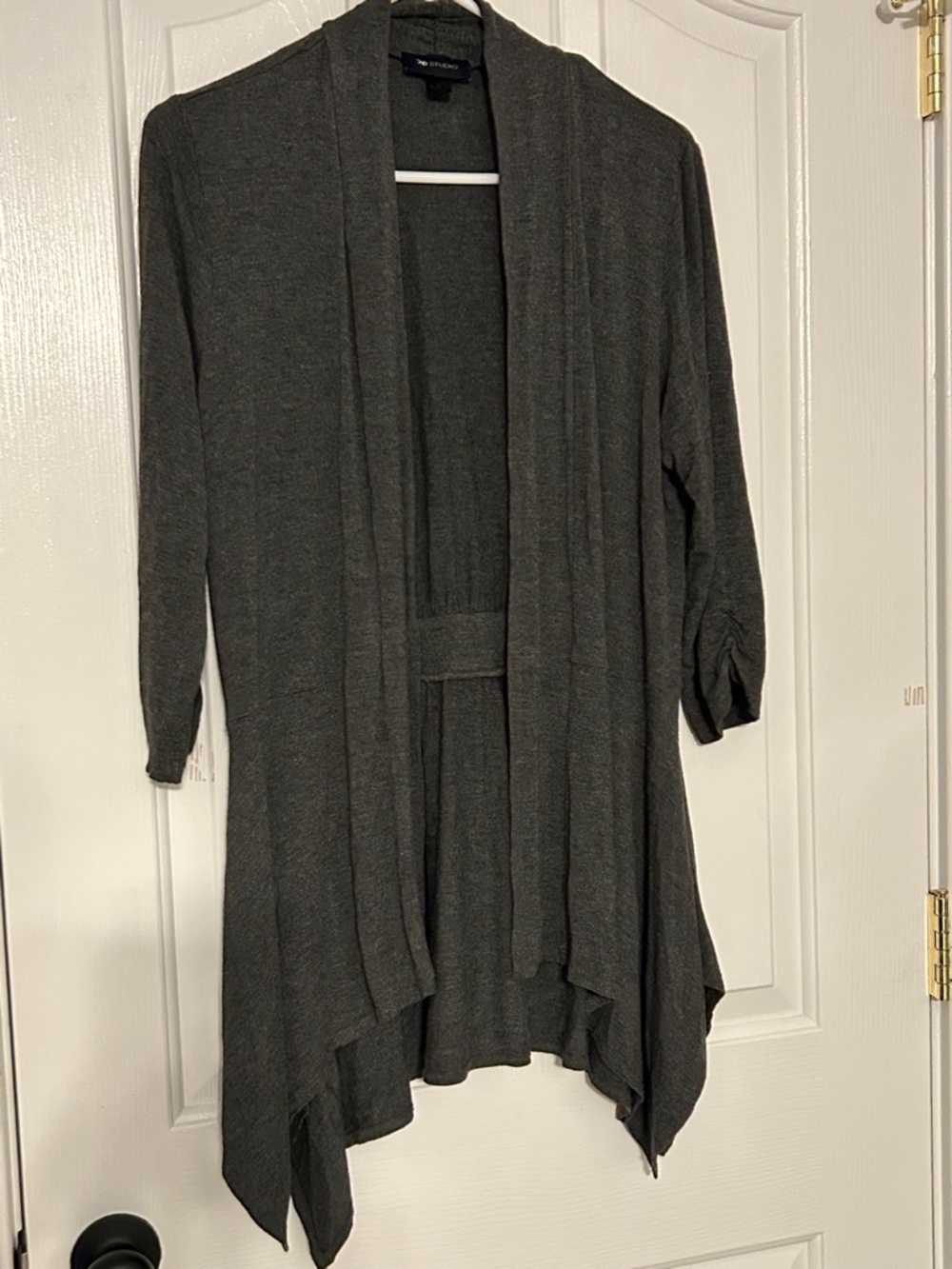 AB Studio Women's Dark Gray Open-Front Knit Cardigan Sweater Large EUC
